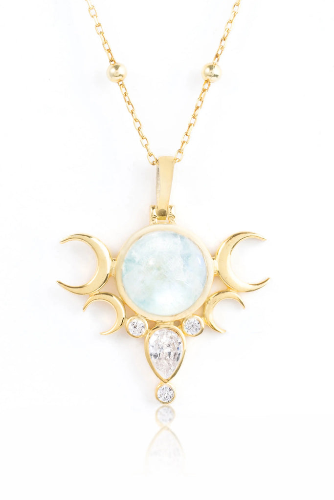 Hecate Five Moons Necklace 14K-Gold-Plated-Moonstone Jewelry Flesh & Soul