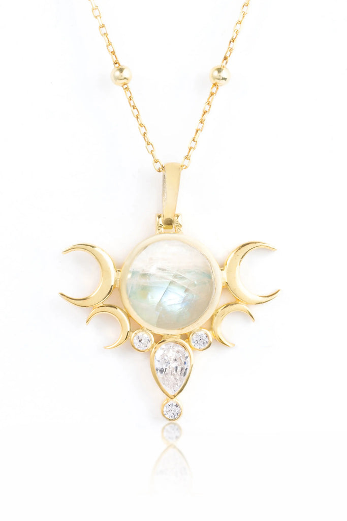 Hecate Five Moons Necklace 14K-Gold-Plated-Labradorite Jewelry Flesh & Soul