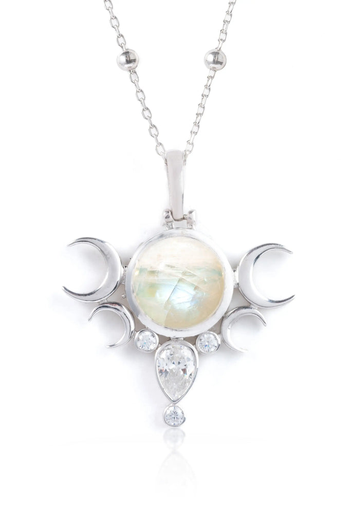 Hecate Five Moons Necklace Sterling-Silver-Labradorite Jewelry Flesh & Soul