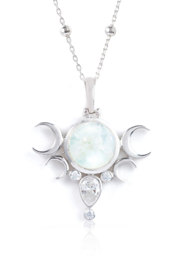 Hecate Five Moons Necklace Sterling-Silver-Moonstone Jewelry Flesh & Soul