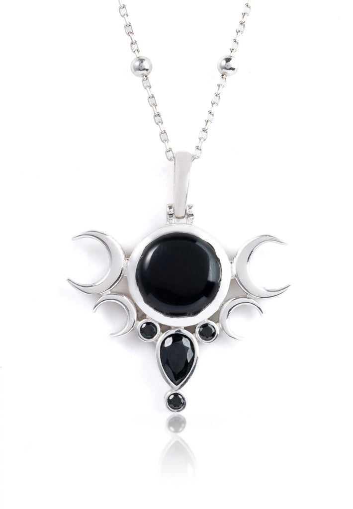 Hecate Five Moons Necklace Sterling-Silver-Onyx Jewelry Flesh & Soul