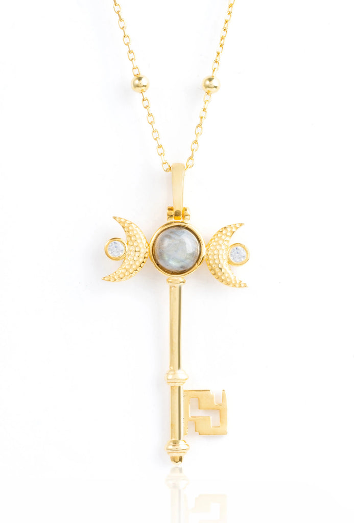 Hecate's Key  Necklace 14K-Gold-Plated-Moonstone-28 Jewelry Flesh & Soul