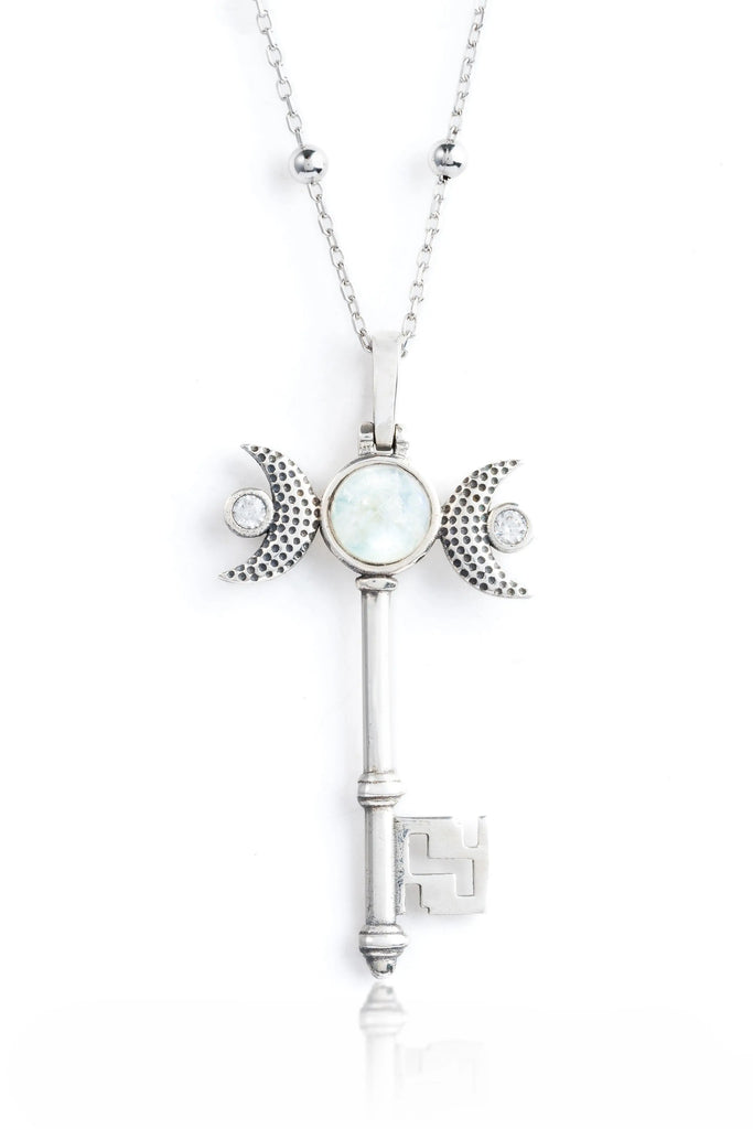 Hecate's Key  Necklace Sterling-Silver-Moonstone-28 Jewelry Flesh & Soul