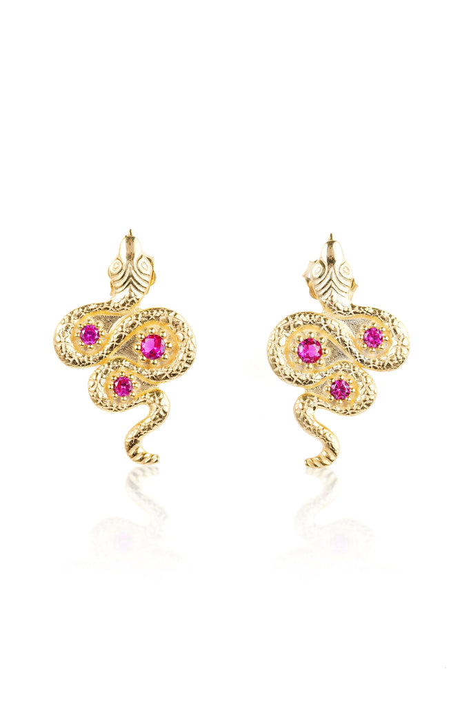 Snake Studs Pink-14K-Gold-Plated Jewelry Flesh & Soul