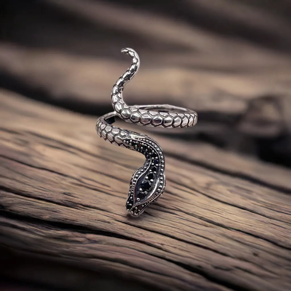 Adjustable Serpent Ring - Silver CZ SNAKE 925K Ring - Flesh & Soul Jewelry