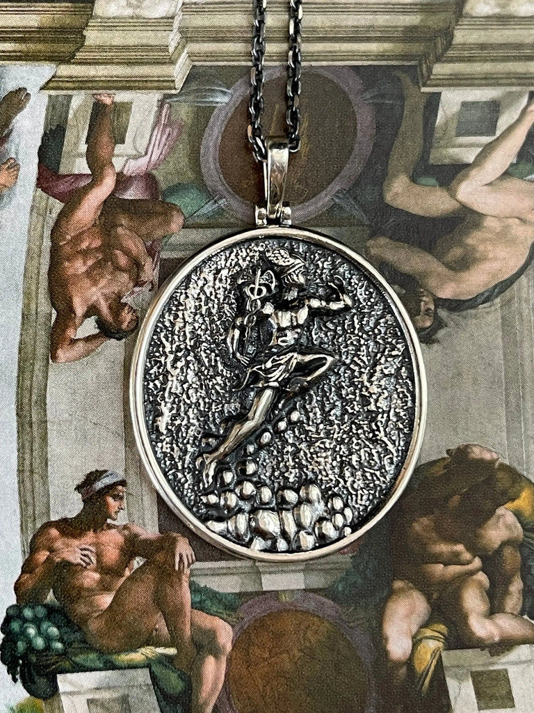 HERMES GOD Sterling Silver Necklace. Greek Mythology Jewelry. Unisex
