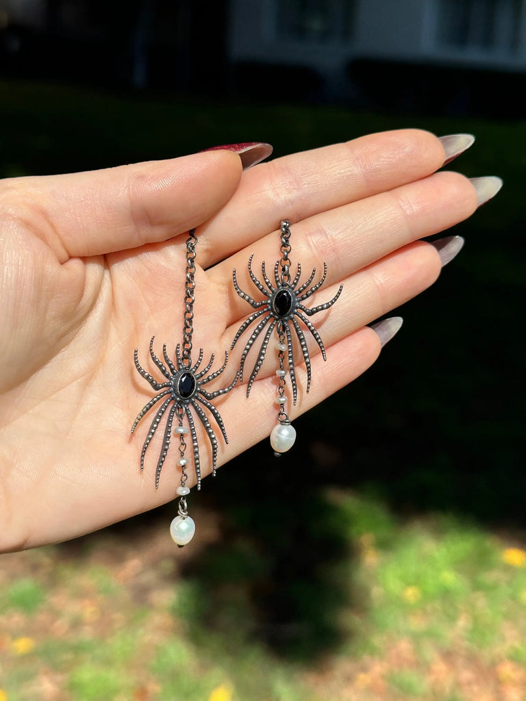 ALIEN SPIDER With Natural Pearls Gothic Earrings