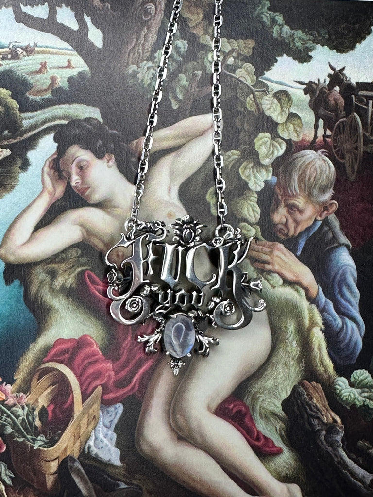 FUCK YOU Sophisticated Gothic Necklace with MOONSTONE