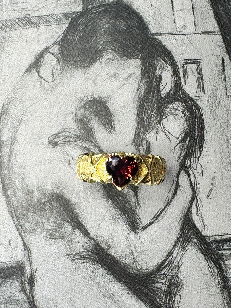 GOTHIC RED HEART Ring 925k Sterling Silver, Engagement Ring