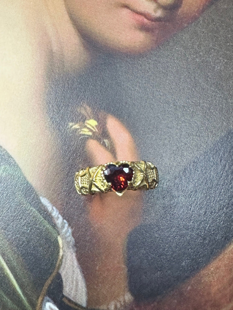 GOTHIC RED HEART Ring 925k Sterling Silver, Engagement Ring