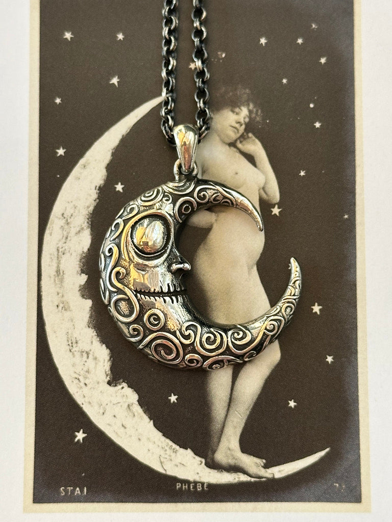 GOTHIC CRESCENT MOON Necklace Sterling Silver Tim Burton-Inspired