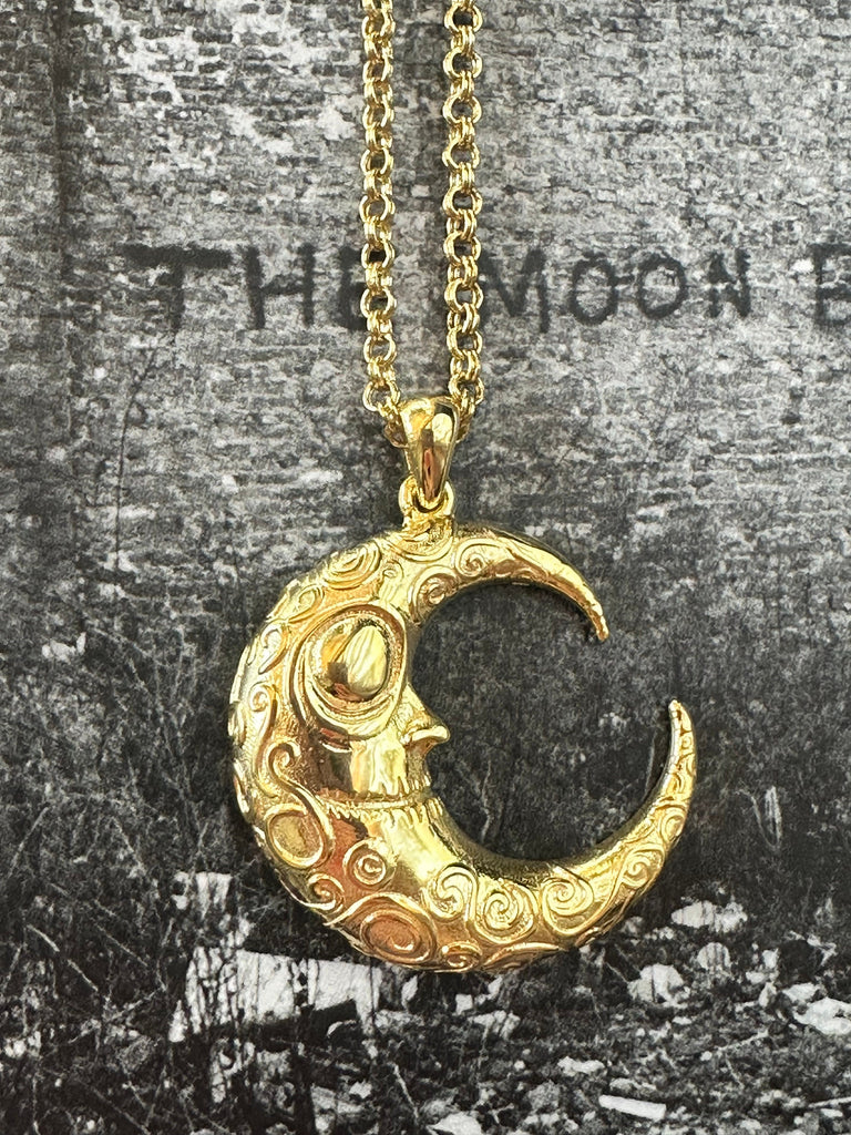 GOTHIC CRESCENT MOON Necklace Sterling Silver Tim Burton-Inspired