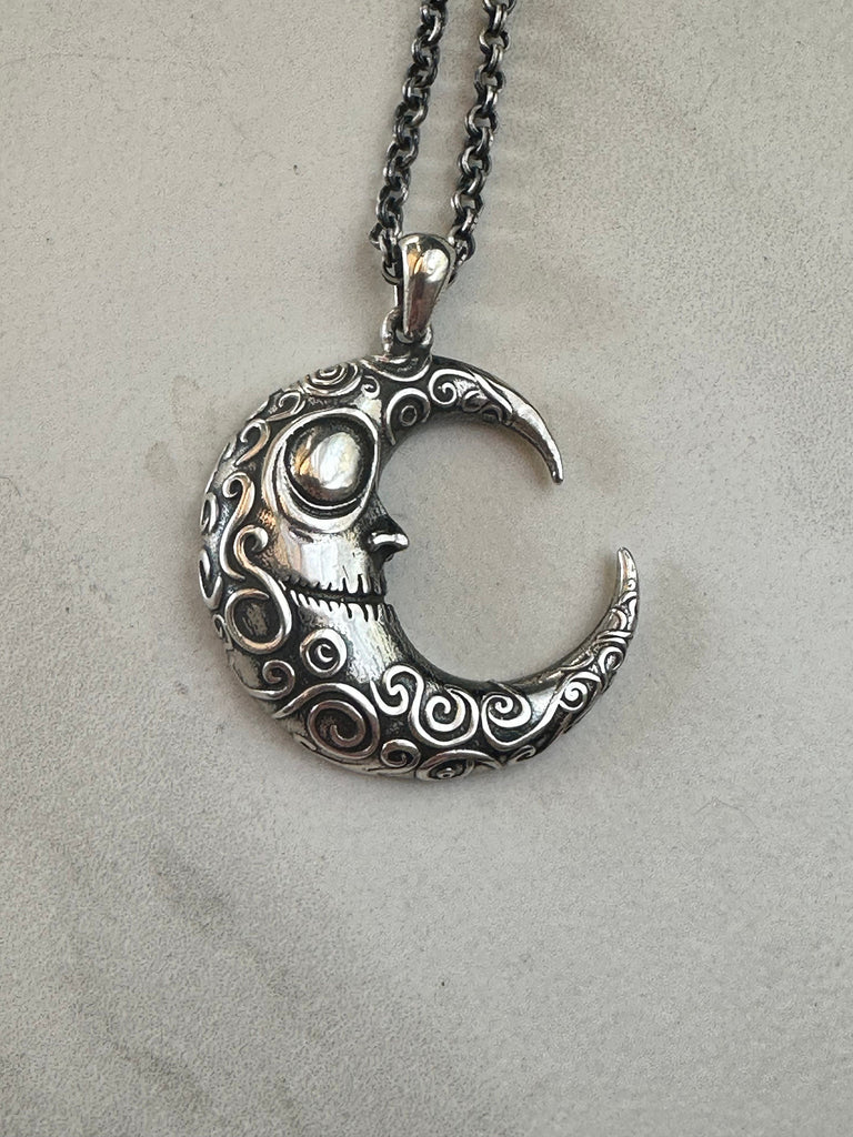 GOTHIC CRESCENT MOON Necklace Sterling Silver Tim Burton-Inspired