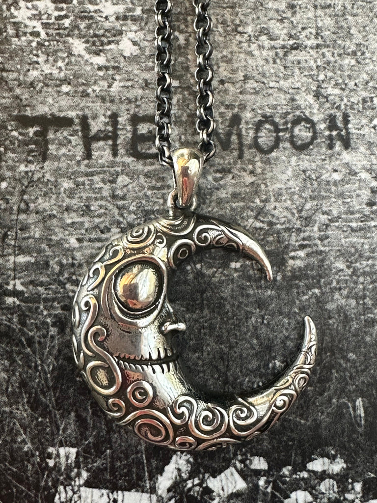 GOTHIC CRESCENT MOON Necklace Sterling Silver Tim Burton-Inspired