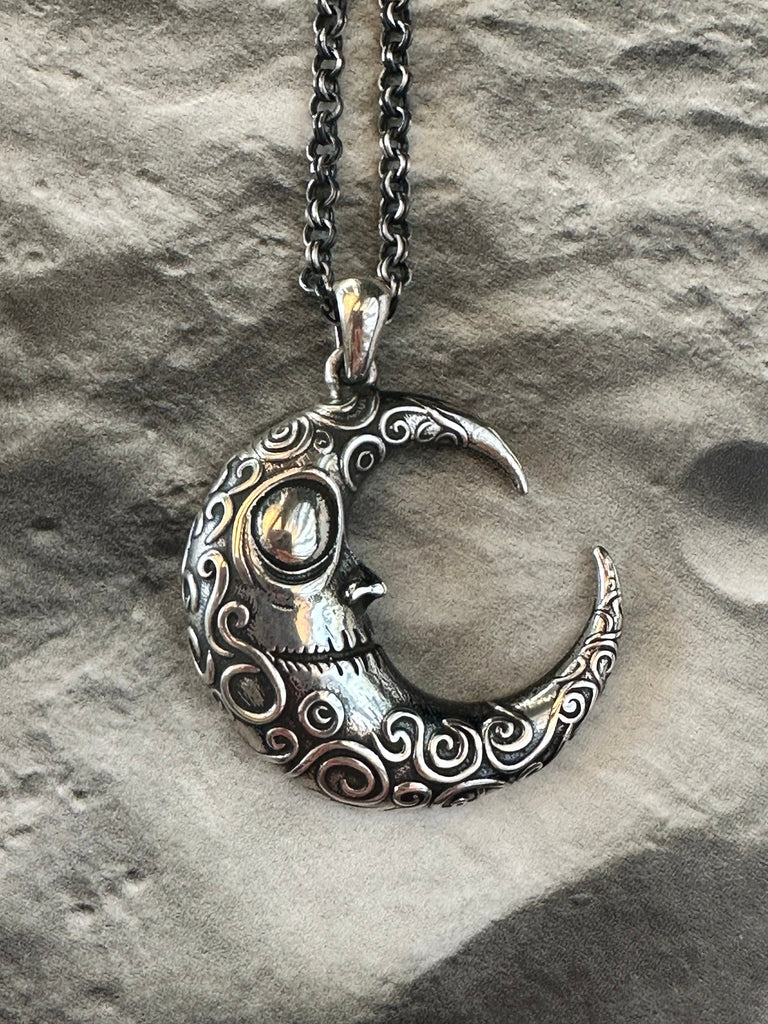 GOTHIC CRESCENT MOON Necklace Sterling Silver Tim Burton-Inspired