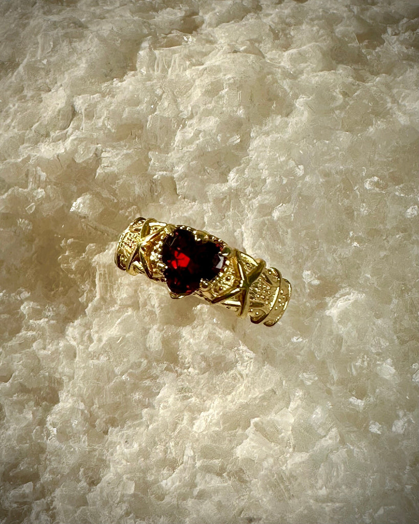 GOTHIC RED HEART Ring 925k Sterling Silver, Engagement Ring