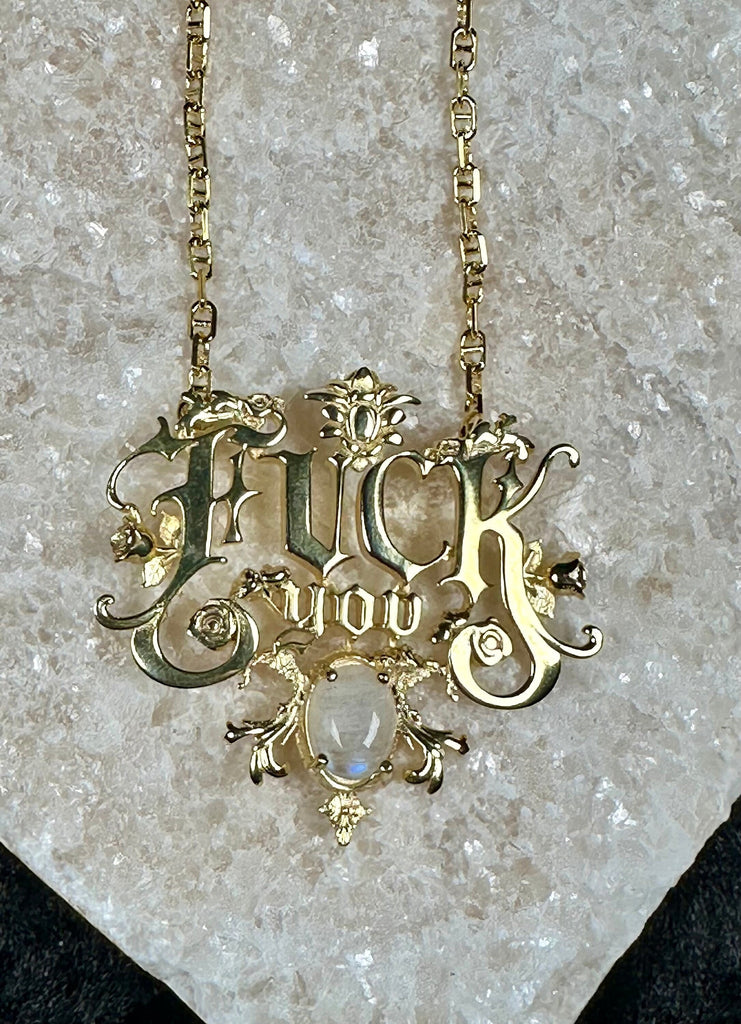 FUCK YOU Sophisticated Gothic Necklace with MOONSTONE