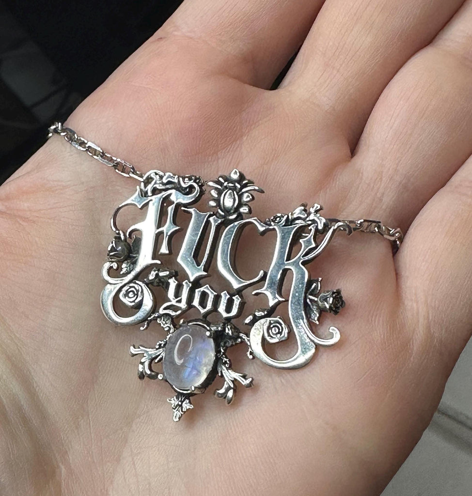 FUCK YOU Sophisticated Gothic Necklace with MOONSTONE