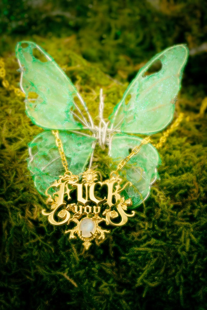 FUCK YOU Sophisticated Gothic Necklace with MOONSTONE