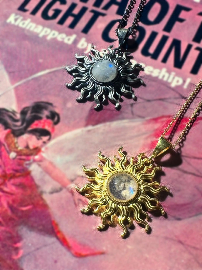 FAIRY SUN Moonstone Necklace | 925K Sterling Silver, Gold | Talisman of VITALITY