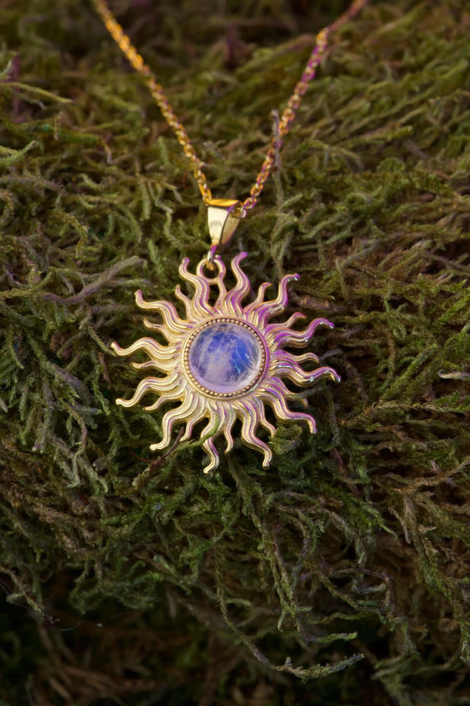 FAIRY SUN Moonstone Necklace | 925K Sterling Silver, Gold | Talisman of VITALITY