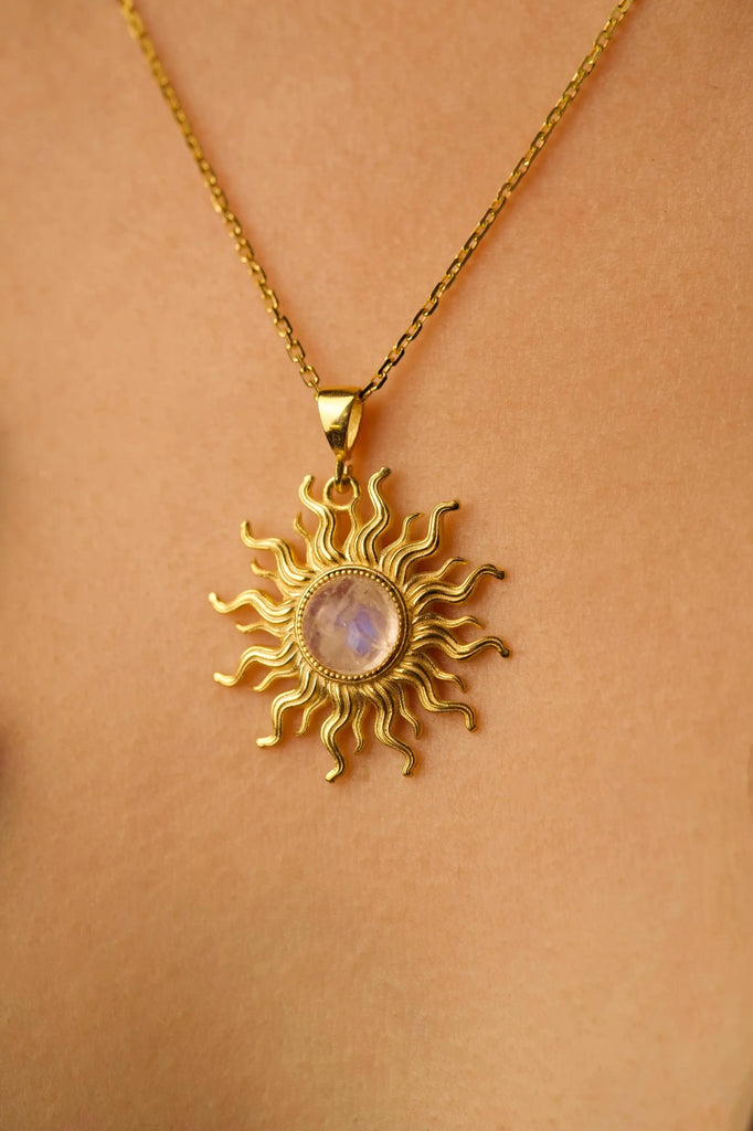 FAIRY SUN Moonstone Necklace | 925K Sterling Silver, Gold | Talisman of VITALITY