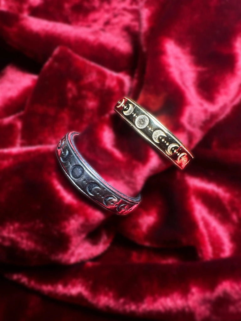 Moon Phase Ring | Hecate-Inspired Unisex Band | Sterling Silver or 14K Gold Plated | | Lunar Talisman