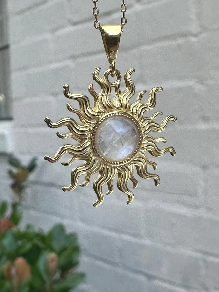 FAIRY SUN Moonstone Necklace | 925K Sterling Silver, Gold | Talisman of VITALITY