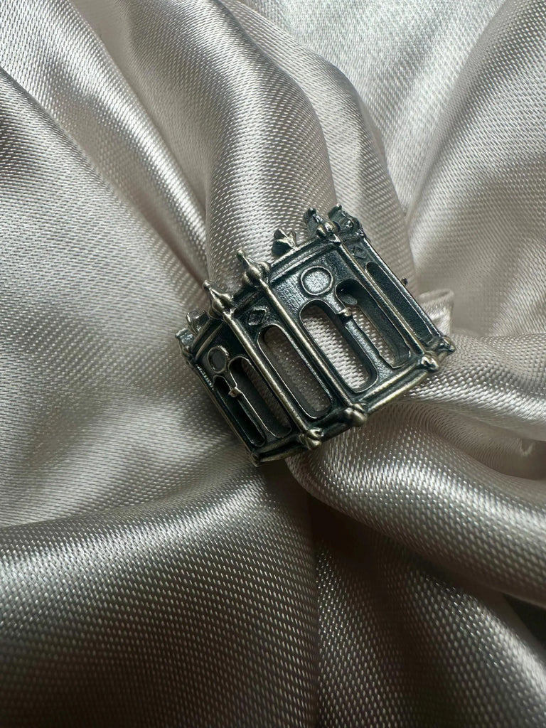 Sterling Silver Medieval Fantasy CASTLE RING– Oxidized Architectural Jewelry