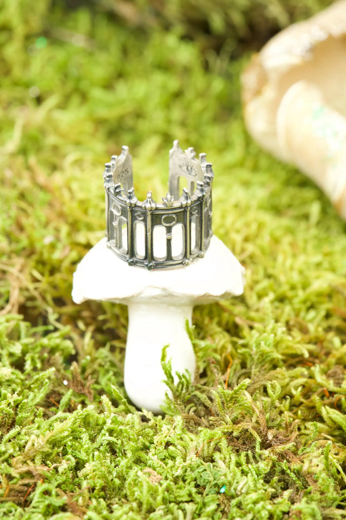 Sterling Silver Medieval Fantasy CASTLE RING– Oxidized Architectural Jewelry