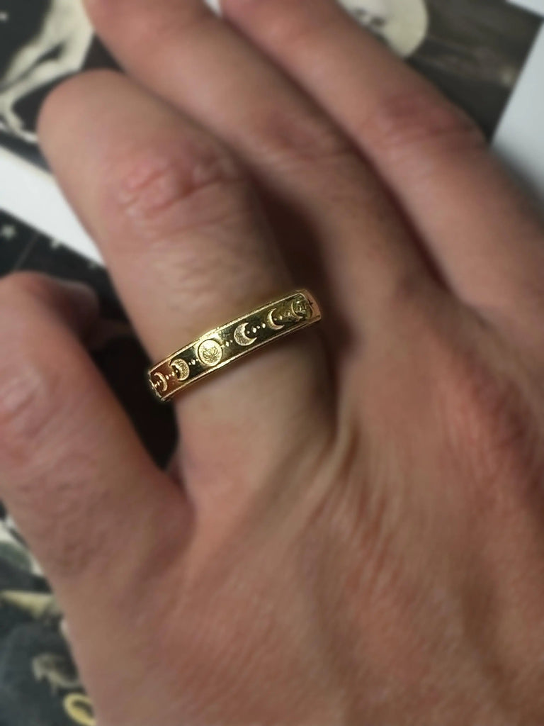 Moon Phase Ring | Hecate-Inspired Unisex Band | Sterling Silver or 14K Gold Plated | | Lunar Talisman