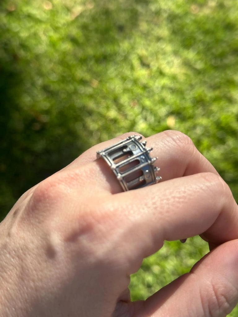 Sterling Silver Medieval Fantasy CASTLE RING– Oxidized Architectural Jewelry