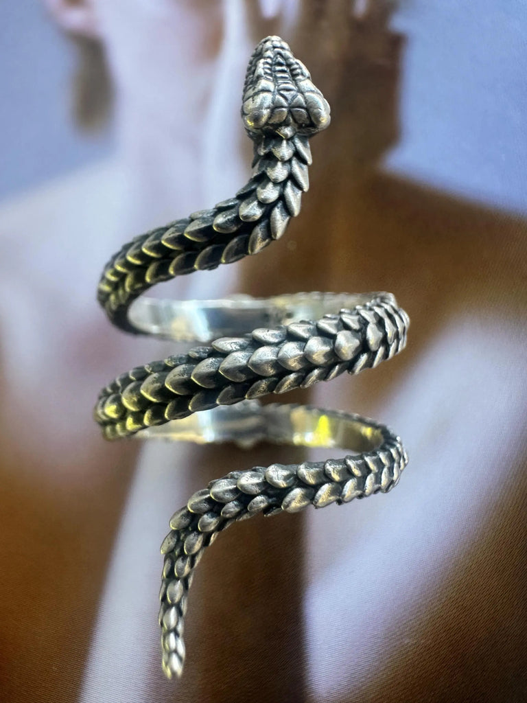 NEW Adjustable SERPENT Ring Silver 925K SNAKE Ring