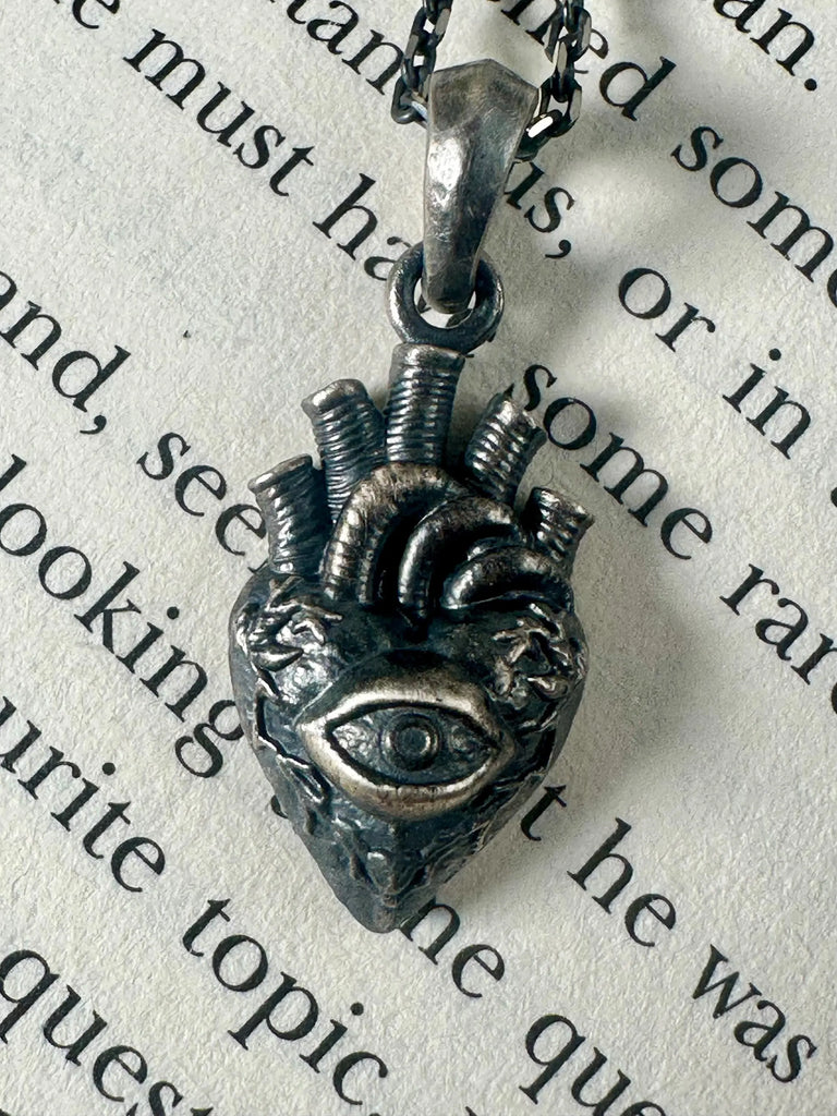 ANATOMICAL HEART Evil Eye Necklace 925k Sterling Silver