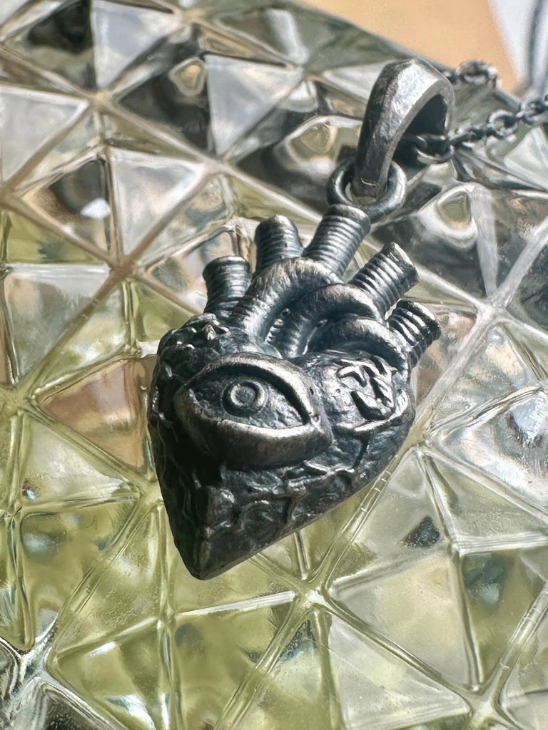 ANATOMICAL HEART Evil Eye Necklace 925k Sterling Silver