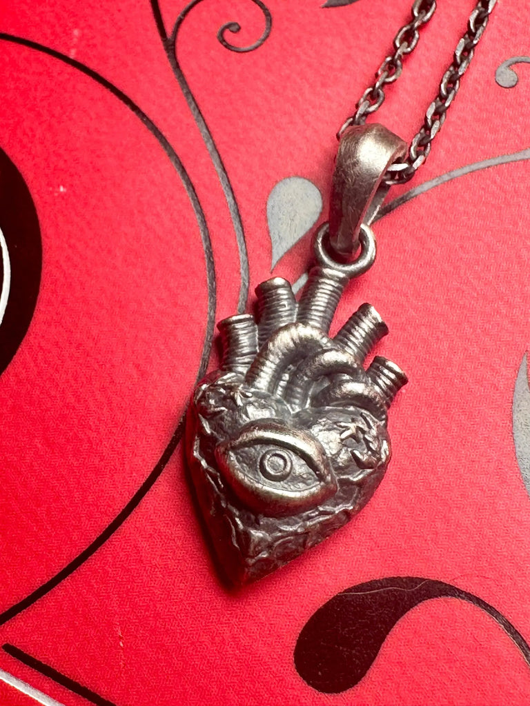 ANATOMICAL HEART Evil Eye Necklace 925k Sterling Silver