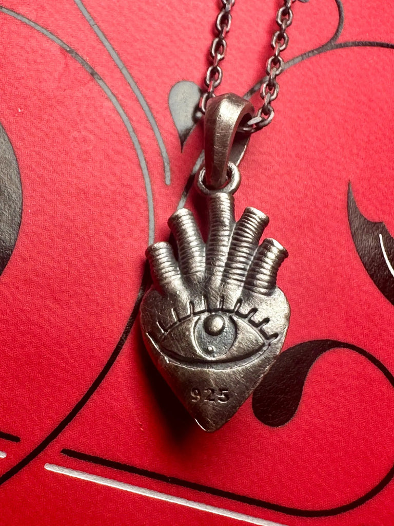 ANATOMICAL HEART Evil Eye Necklace 925k Sterling Silver