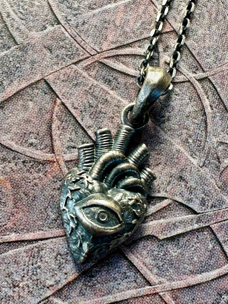 ANATOMICAL HEART Evil Eye Necklace 925k Sterling Silver