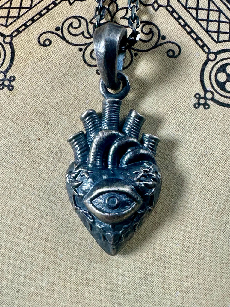 ANATOMICAL HEART Evil Eye Necklace 925k Sterling Silver