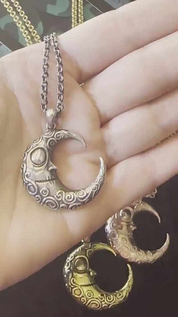 GOTHIC CRESCENT MOON Necklace Sterling Silver Tim Burton-Inspired