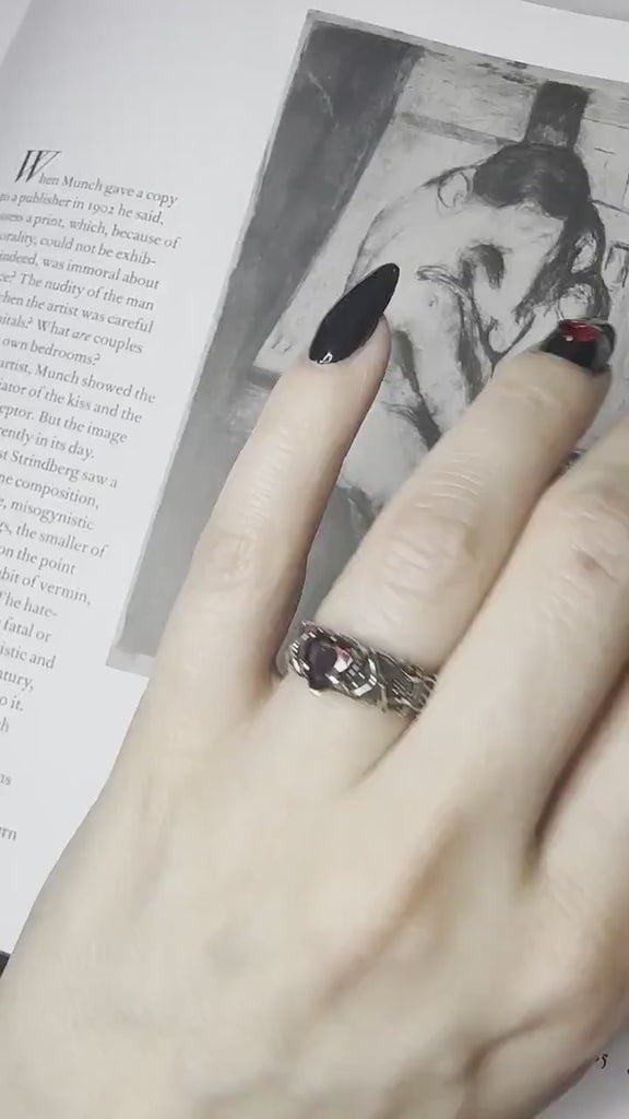 GOTHIC RED HEART Ring 925k Sterling Silver, Engagement Ring