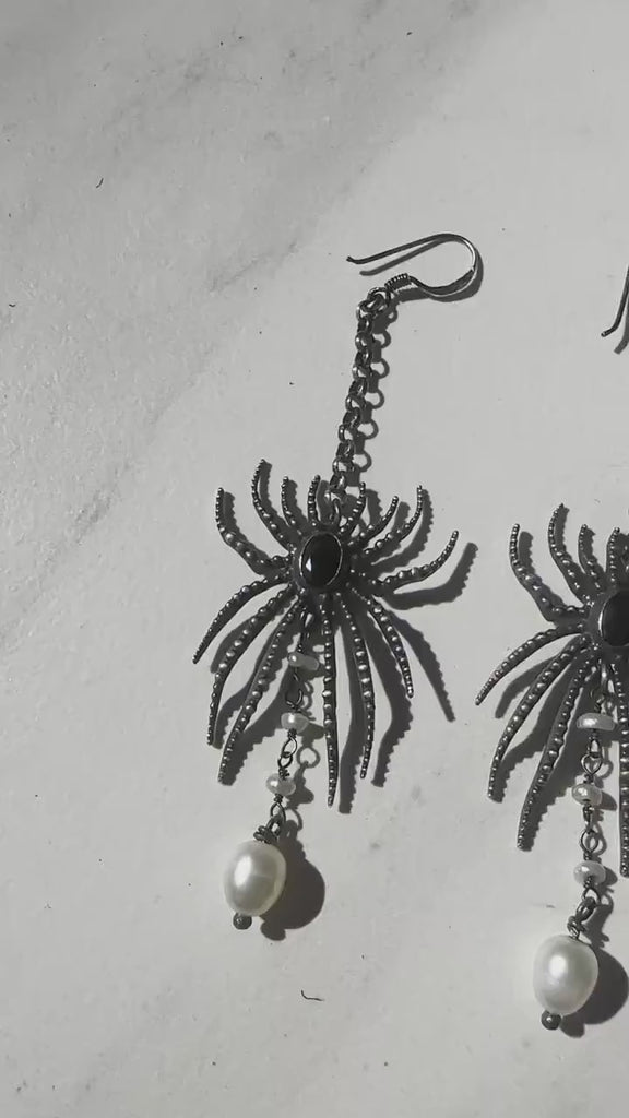 ALIEN SPIDER With Natural Pearls Gothic Earrings