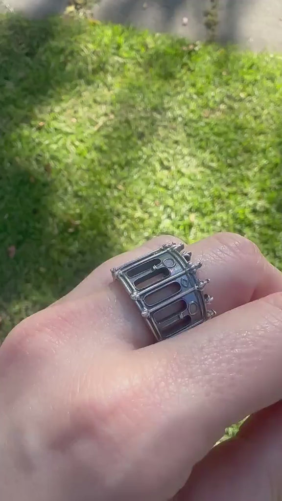 Sterling Silver Medieval Fantasy CASTLE RING– Oxidized Architectural Jewelry