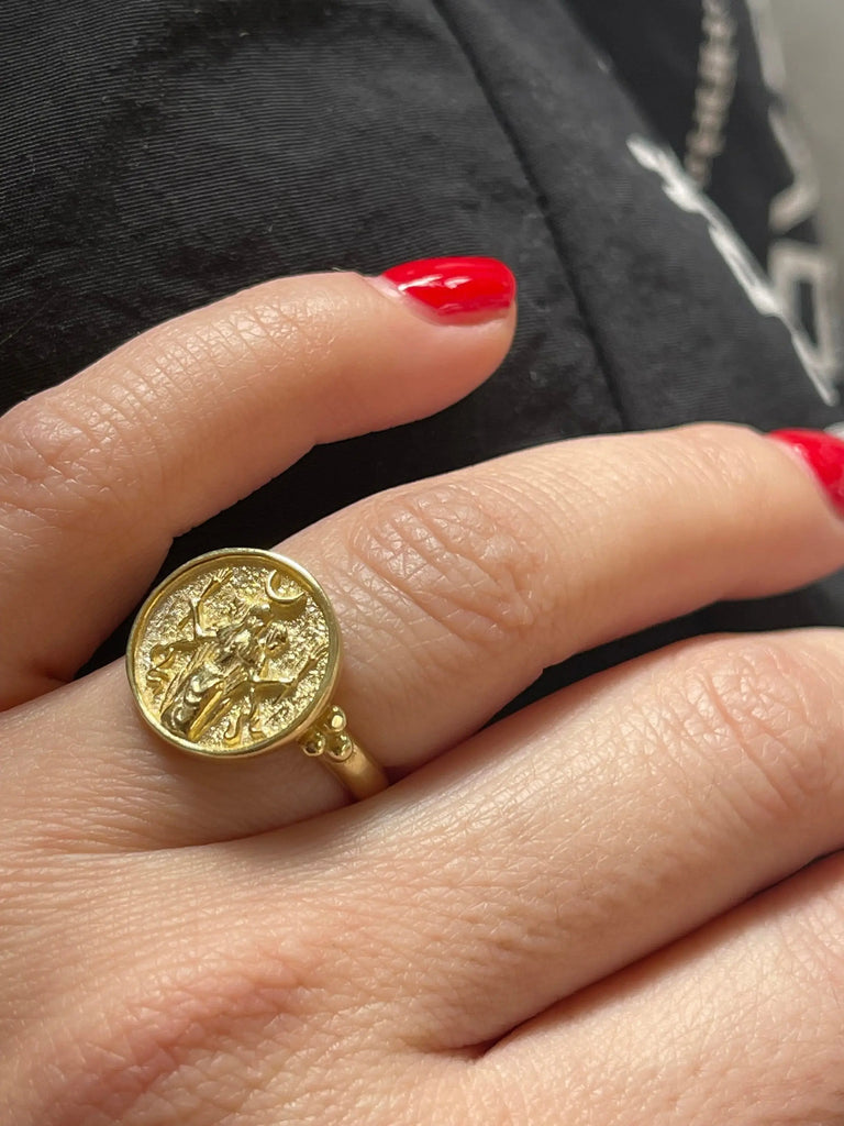 HECATE RING 14K Gold Plated Triple Goddess Sterling Silver 925K Handcrafted Coin Ring,Witchy Ring, Greek Mythology Minimalist Jewelry