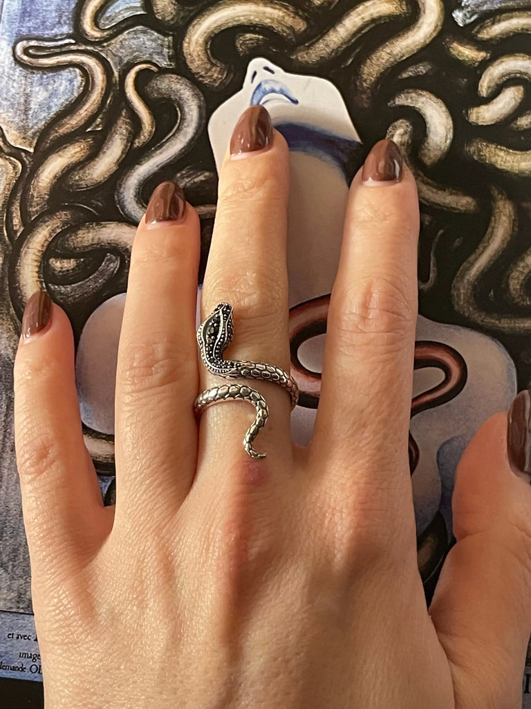 Adjustable Serpent Ring - Silver CZ SNAKE 925K Ring - Flesh & Soul Jewelry