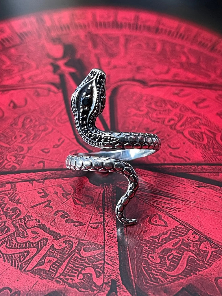 Adjustable Serpent Ring - Silver CZ SNAKE 925K Ring - Flesh & Soul Jewelry