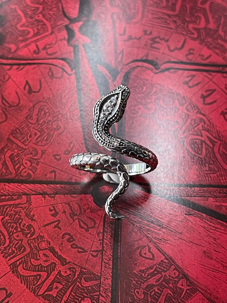 Adjustable Serpent Ring - Silver CZ SNAKE 925K Ring - Flesh & Soul Jewelry