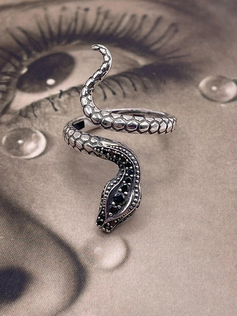 Adjustable Serpent Ring - Silver CZ SNAKE 925K Ring - Flesh & Soul Jewelry