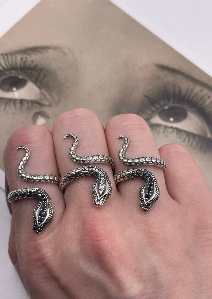 Adjustable Serpent Ring - Silver CZ SNAKE 925K Ring - Flesh & Soul Jewelry