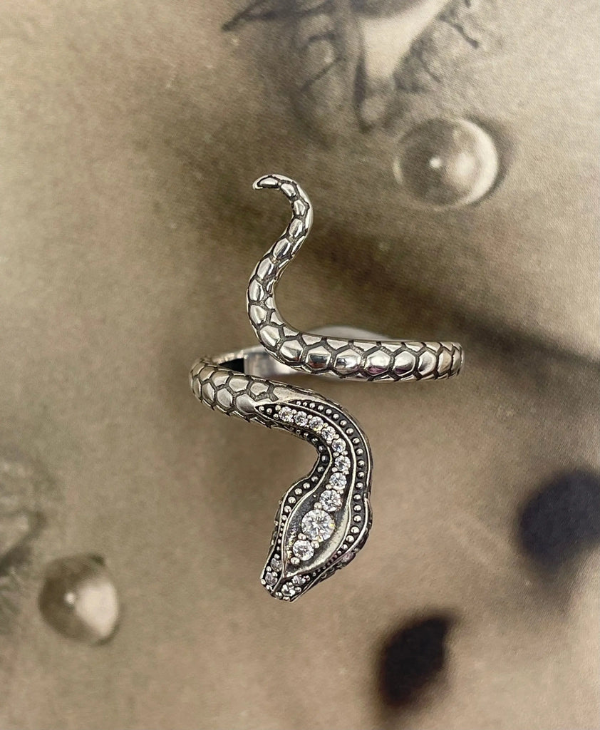 Adjustable Serpent Ring - Silver CZ SNAKE 925K Ring - Flesh & Soul Jewelry